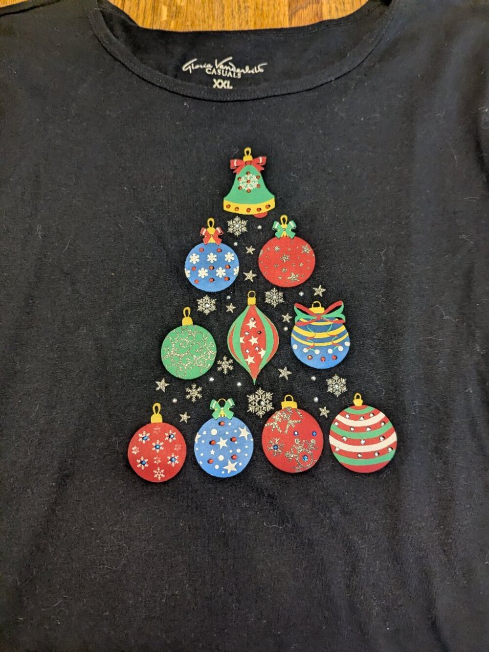 Cute Christmas Ornament Tree Black Long Sleeved Shirt XXL Gloria Vanderbilt